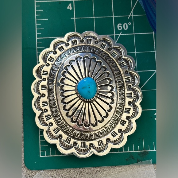Turquoise native Concho sterling silver belt buckle NEW - Picture 5 of 8